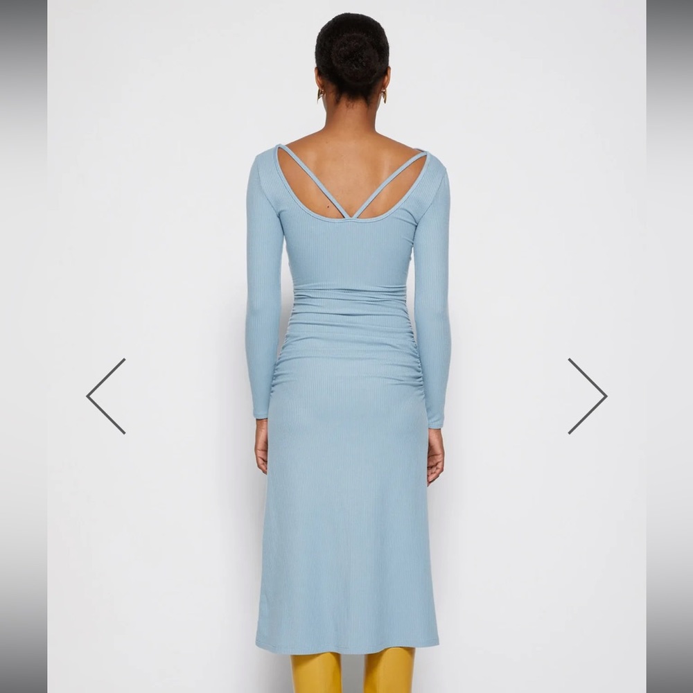 NWOT Jonathan Simkhai Maisha Shaping Rib Long Sleeve Cutout Midi Dress in Baltic - Picture 4 of 11